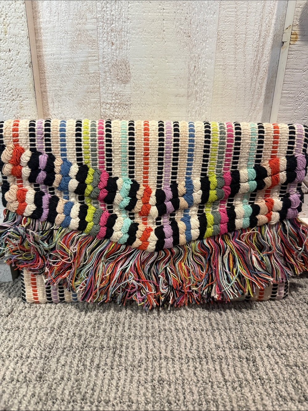 Stella & Dot Taj Clutch Multicolor Woven Fringe Boho Bag